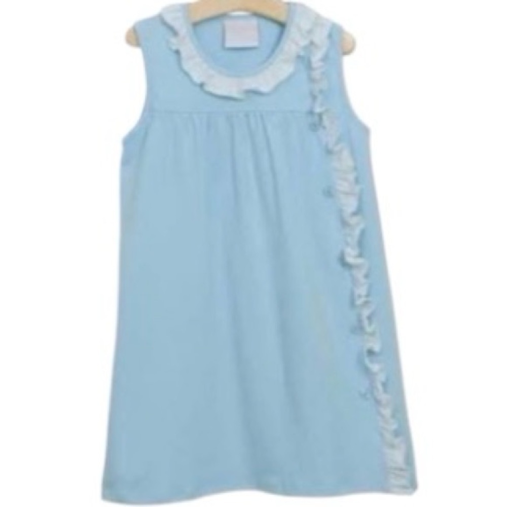 Girls Light Blue Ruffle Trim Casual Dress